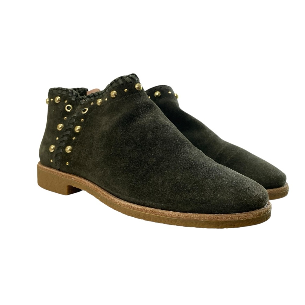 Kate Spade Festival Suede Leather‎ Green Moss Ankle Booties 8 Zip Studded Fringe